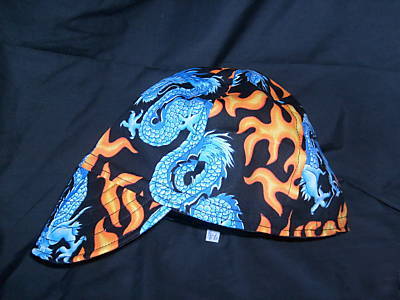 Blue dragon with flames welding cap