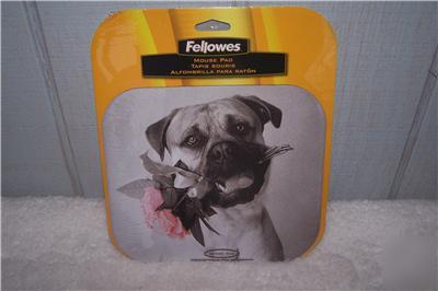 New fellowes boxer dog with flowers in mouth mouse pad