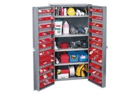 Bin cabinet assembled with 96 door bins 38 inch wide