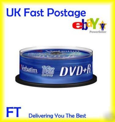 25 verbatim dvd+r recordable 120MIN 16X blank disc 4.7