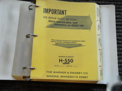 Warner & swasey hopto h-550 service oper parts manual