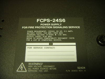 Notifier fcps-24S6 fire alarm 24V 6A power supply