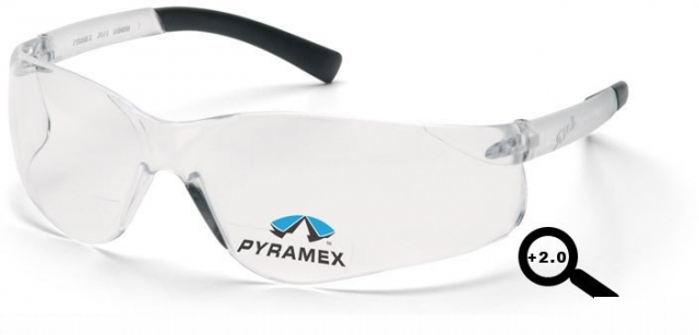 Pyramex ztek reader eyewear - clear + 2.0 lens, clear