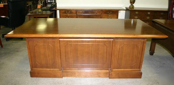 Antique jasper 8 walnut oversize desk credenza set