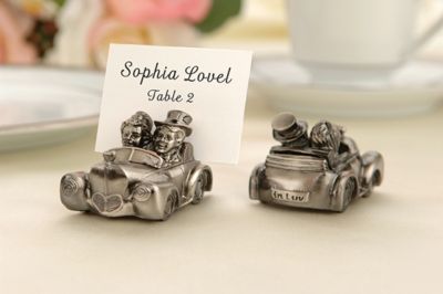 Bride & groom car (pewter) place card holder (1-1/2