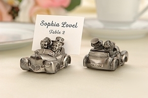 Bride & groom car (pewter) place card holder (1-1/2