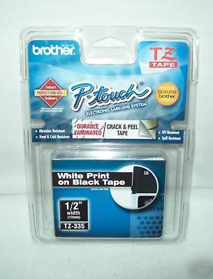 Brother p-touch tz-335 tape - white on black 1/2