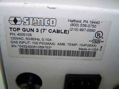 Simco ionizing air gun, top gun 3 (300C)