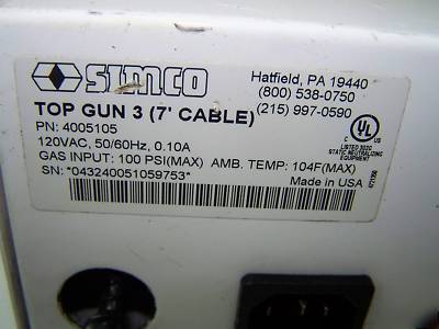 Simco ionizing air gun, top gun 3 (300C)