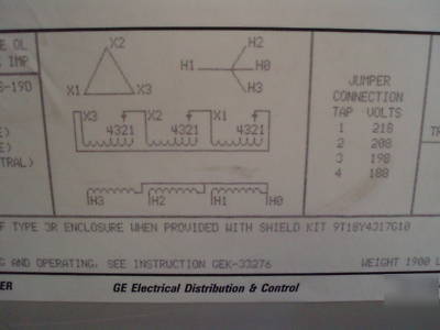 Ge 400 kva 3 phase step up transformer 208V to 480/277V
