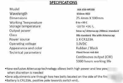 Red laser sight 650NM high power with attenucap M200