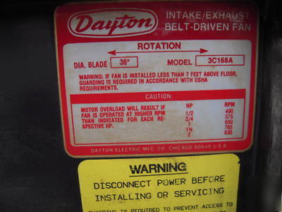 Dayton reversible 36â€ belt drive exhaust/supply fan