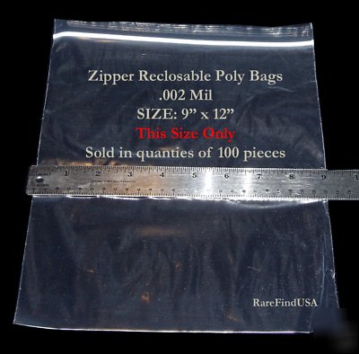 12X9 ziplock 100 resealable zipper plastic poly bags