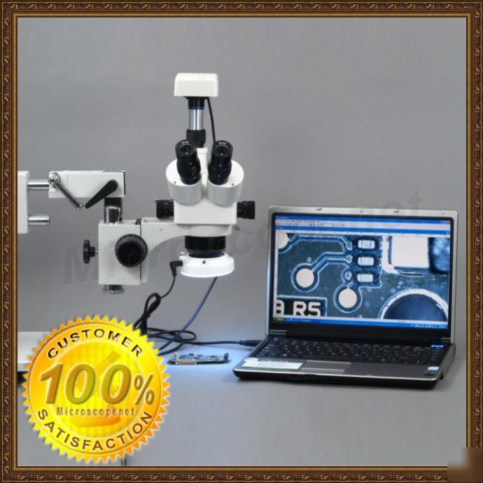 Boom stand zoom stereo microscope 3.0MP camera led lite