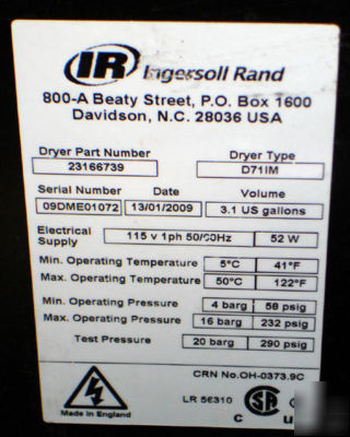 Ingersoll rand desiccant air dryer D71IM