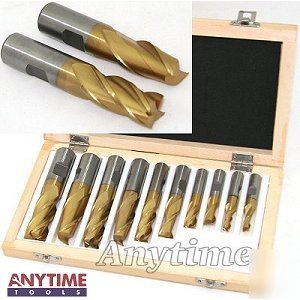 New 10 pc 4&2 flute hss tin square end mill endmill set