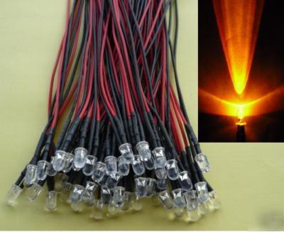 20 x 3MM amber leds pre wired light 12 volt 20CM yellow