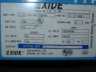 Exide 1000 forklift battery charger G1-12-550B