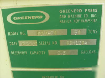 30T greenerd cpa-30 molding press 1989 hydrolair mold