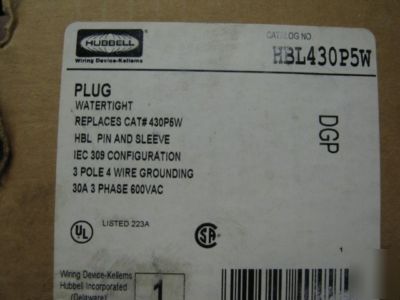  hubbell 430P5W 30A 600V 3-phase pin & sleeve plug