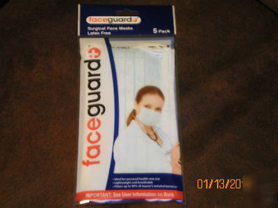 New face guard surgical face mask lot of 5 latex free