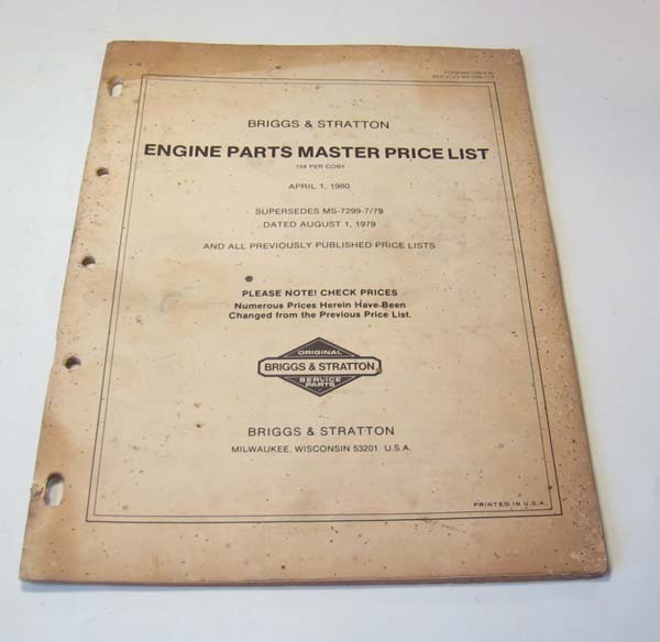 1980 briggs & stratton engine parts master price list