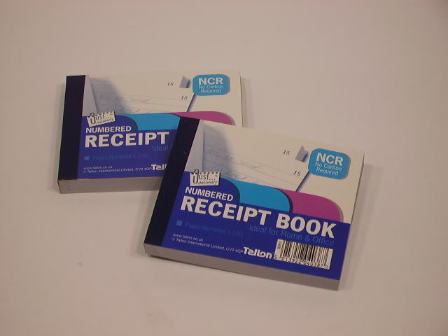 6 carbon free duplicate half size numbered receipt book