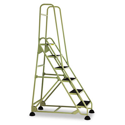 6-step stop folding aluminum dble handrail ladder beige