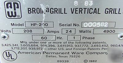 Apw wyott broil a grill vertical conveyor grill warmer