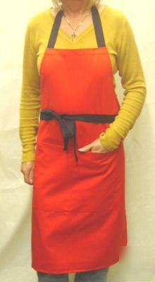  2 bib front style bar aprons in red polyester/cotton
