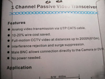 One pair CAT5 video balun, quick & positive connection