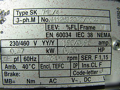 New nord gear reducer & nord .5HP motor 18.79SF 632M