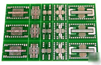 Smt to dip adaptors, pcb for 15 ic's 20-28 pin smd
